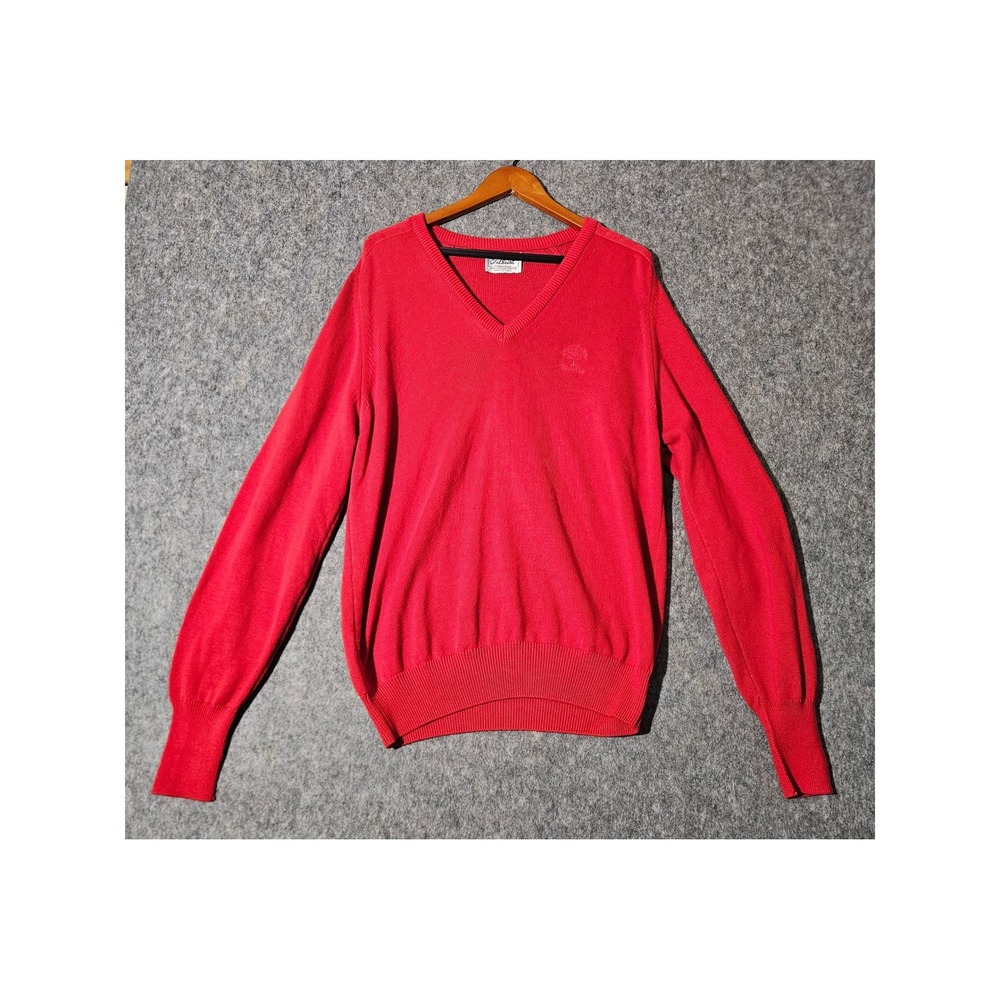 Titleist Collection Mens Red V Neck Sweater Pullover Long Sleeve Cotton Size L
